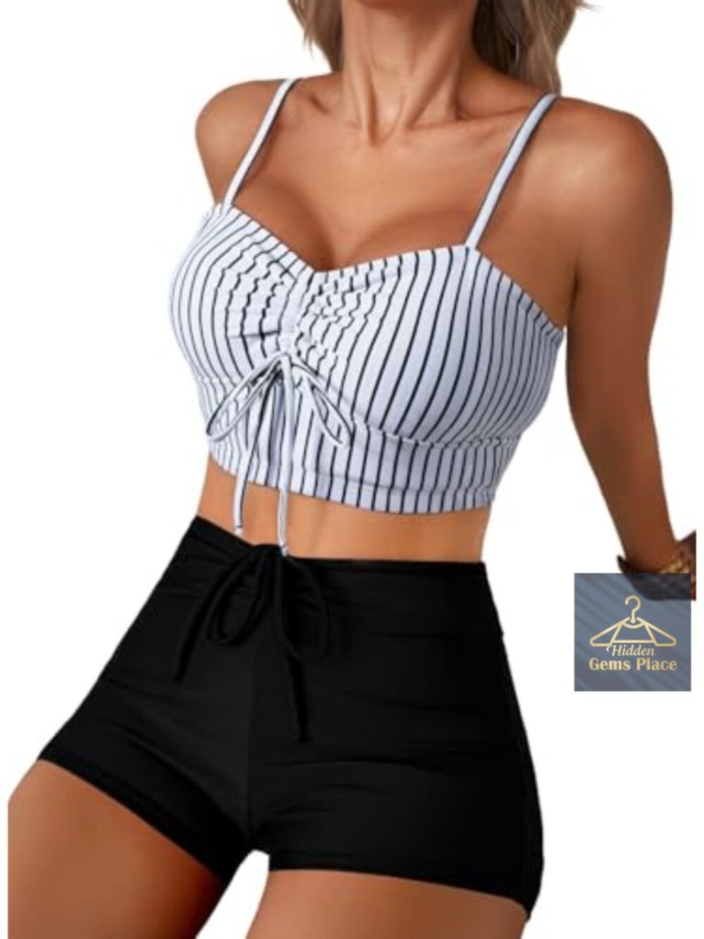 High Waisted 2 Piece Bikini Set with Tummy Control and Adjustable Straps
